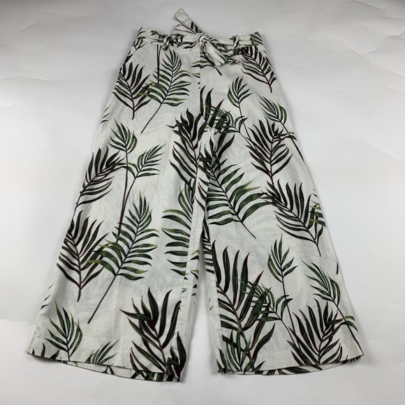 Joie Palm Print Linen Blend Wide Leg Cropped Pant 4 - Picture 1 of 8
